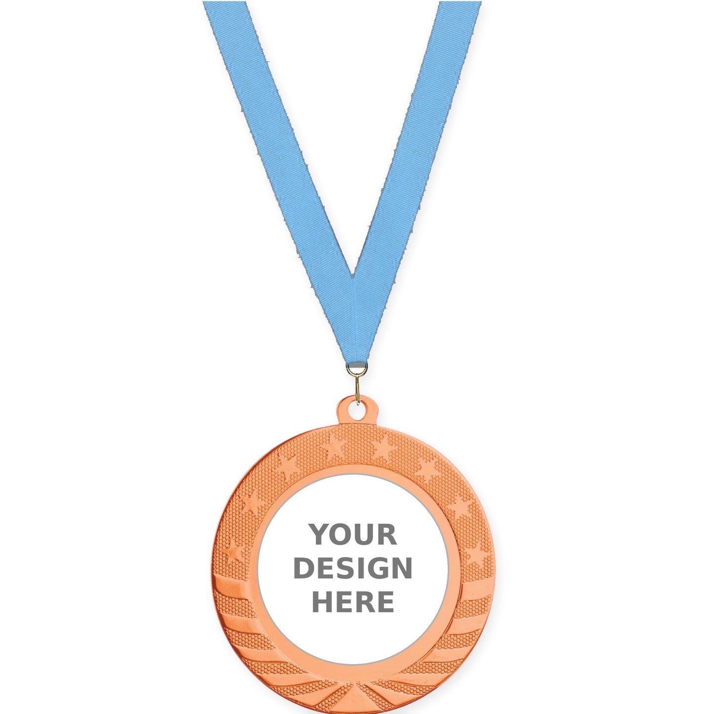 2 3/4 inch Starbrite insert medal in bright bronze with Light Blue neck ribbon