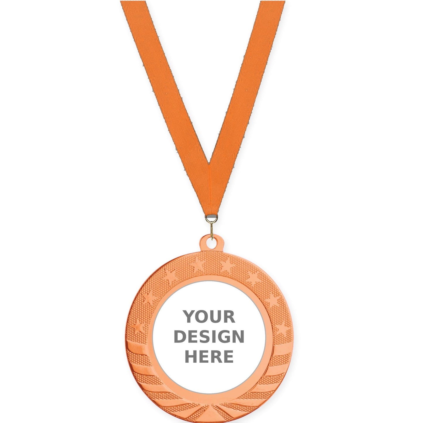 2 3/4 inch Starbrite insert medal in bright bronze with Orange neck ribbon