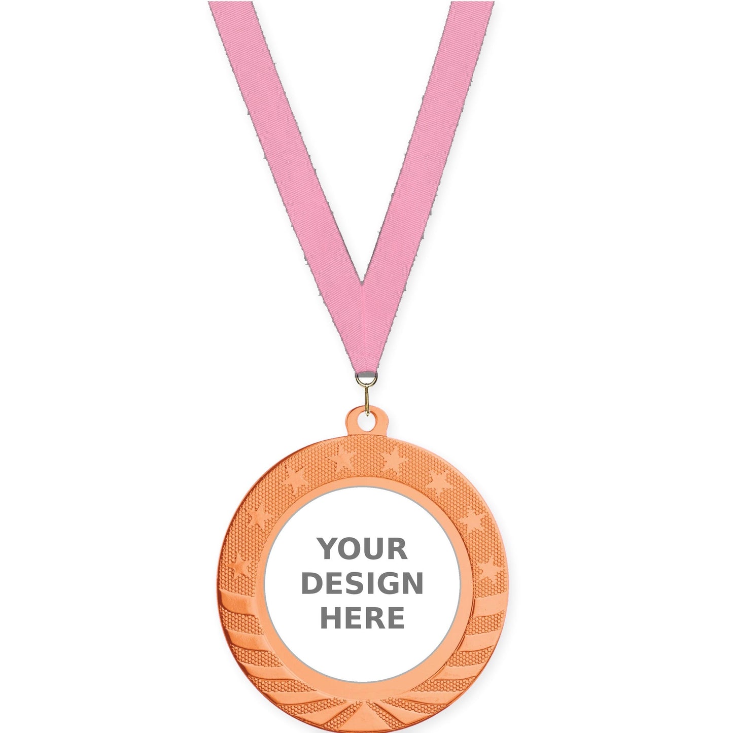 2 3/4 inch Starbrite insert medal in bright bronze with Pink neck ribbon