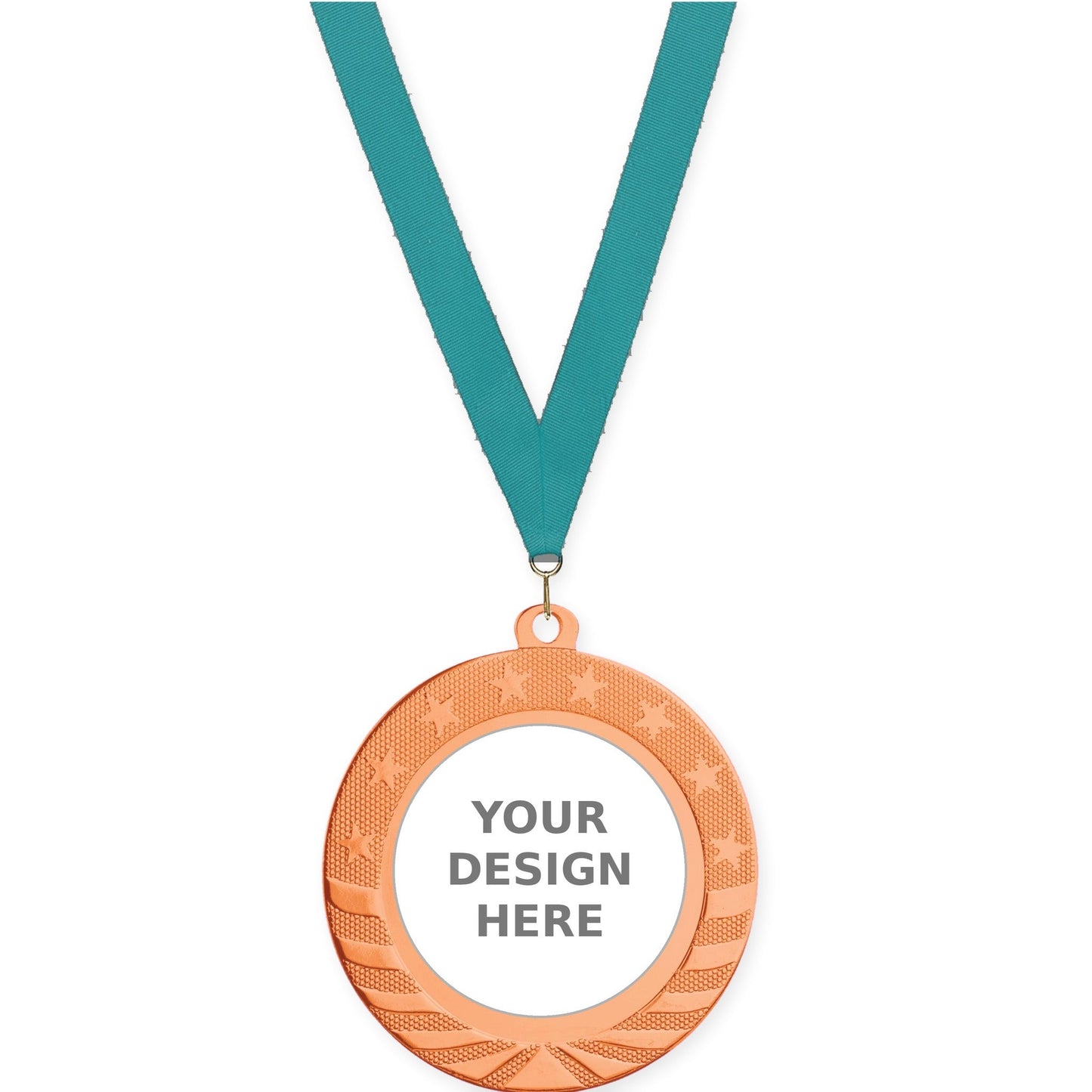 2 3/4 inch Starbrite insert medal in bright bronze with Teal neck ribbon