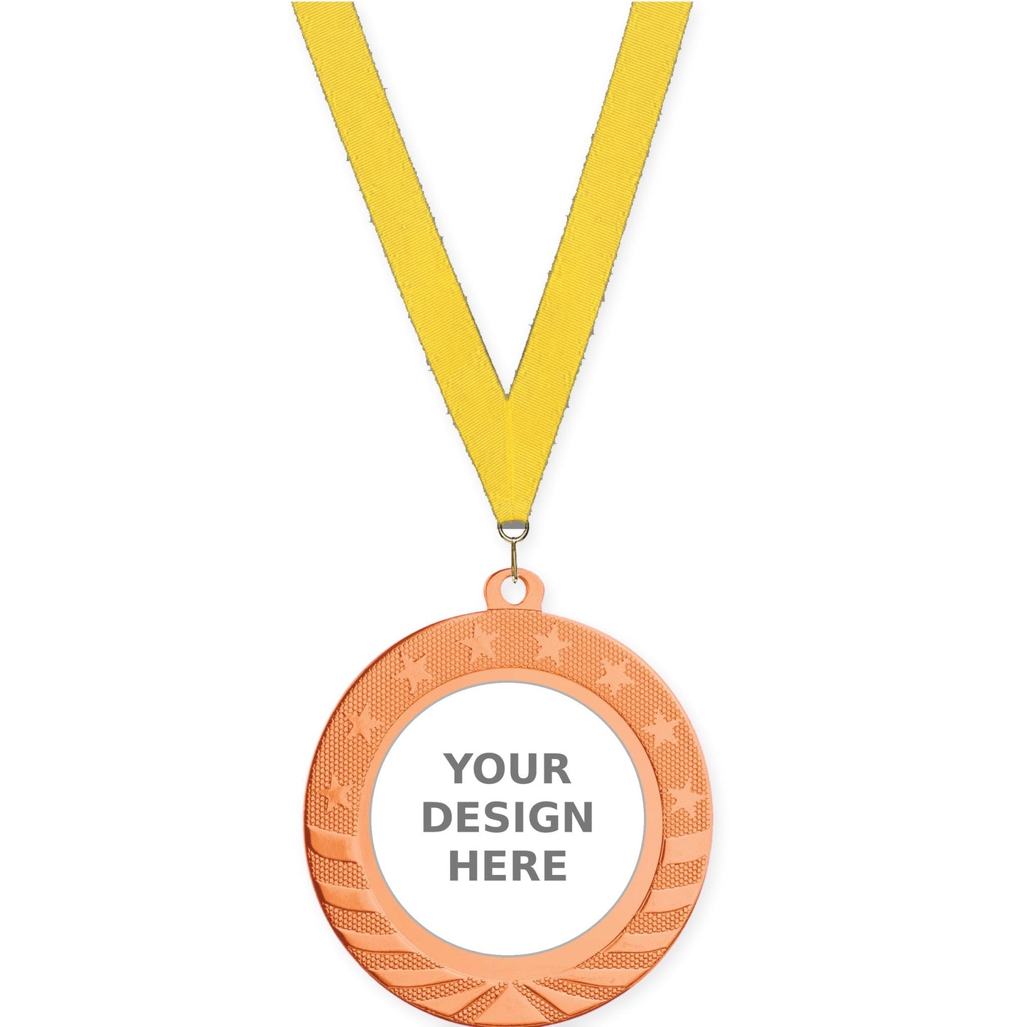 2 3/4 inch Starbrite insert medal in bright bronze with Yellow neck ribbon