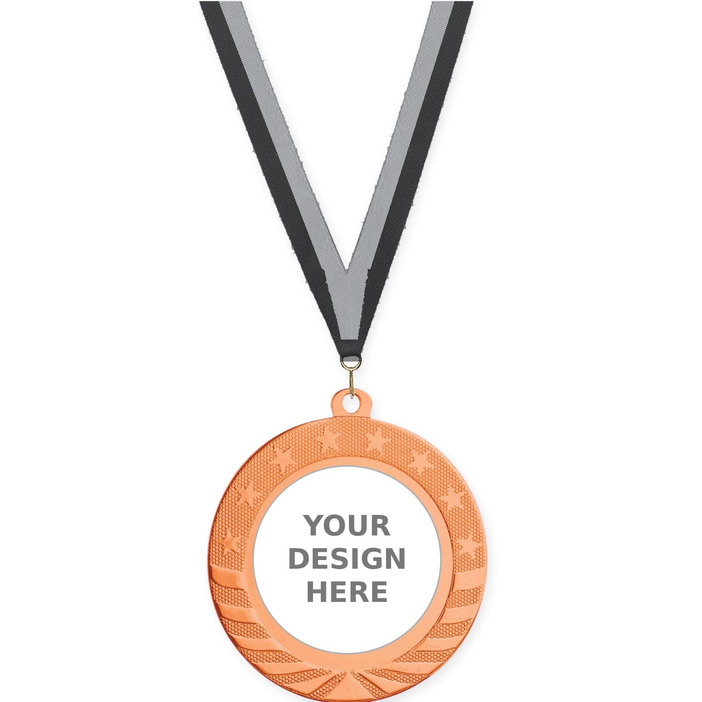 2 3/4 inch Starbrite insert medal in bright bronze with Black Gray neck ribbon