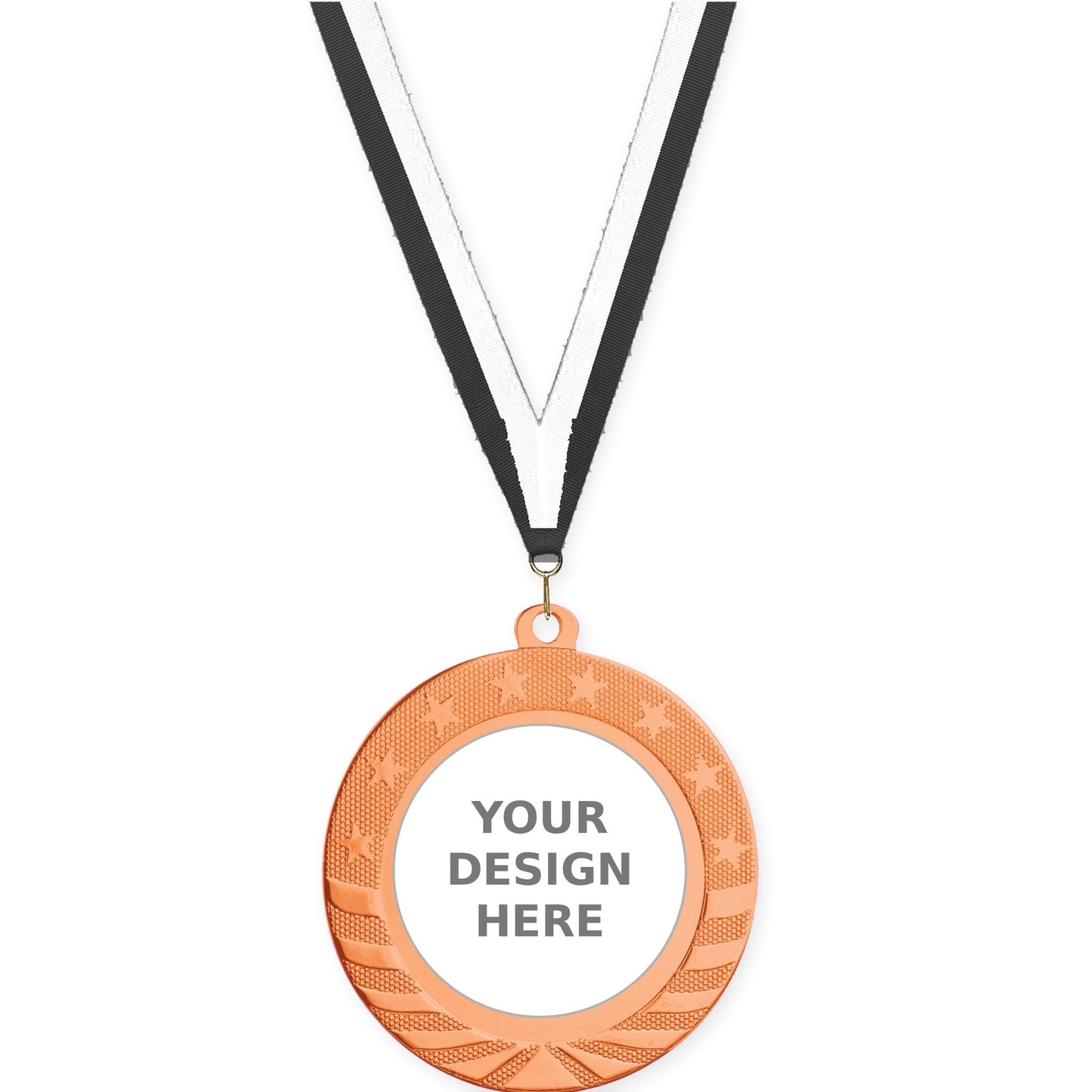 2 3/4 inch Starbrite insert medal in bright bronze with Black White neck ribbon