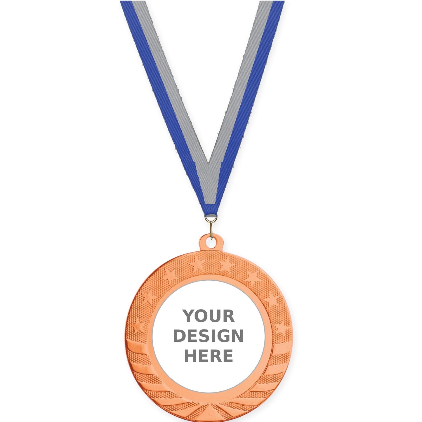 2 3/4 inch Starbrite insert medal in bright bronze with Blue Gray neck ribbon