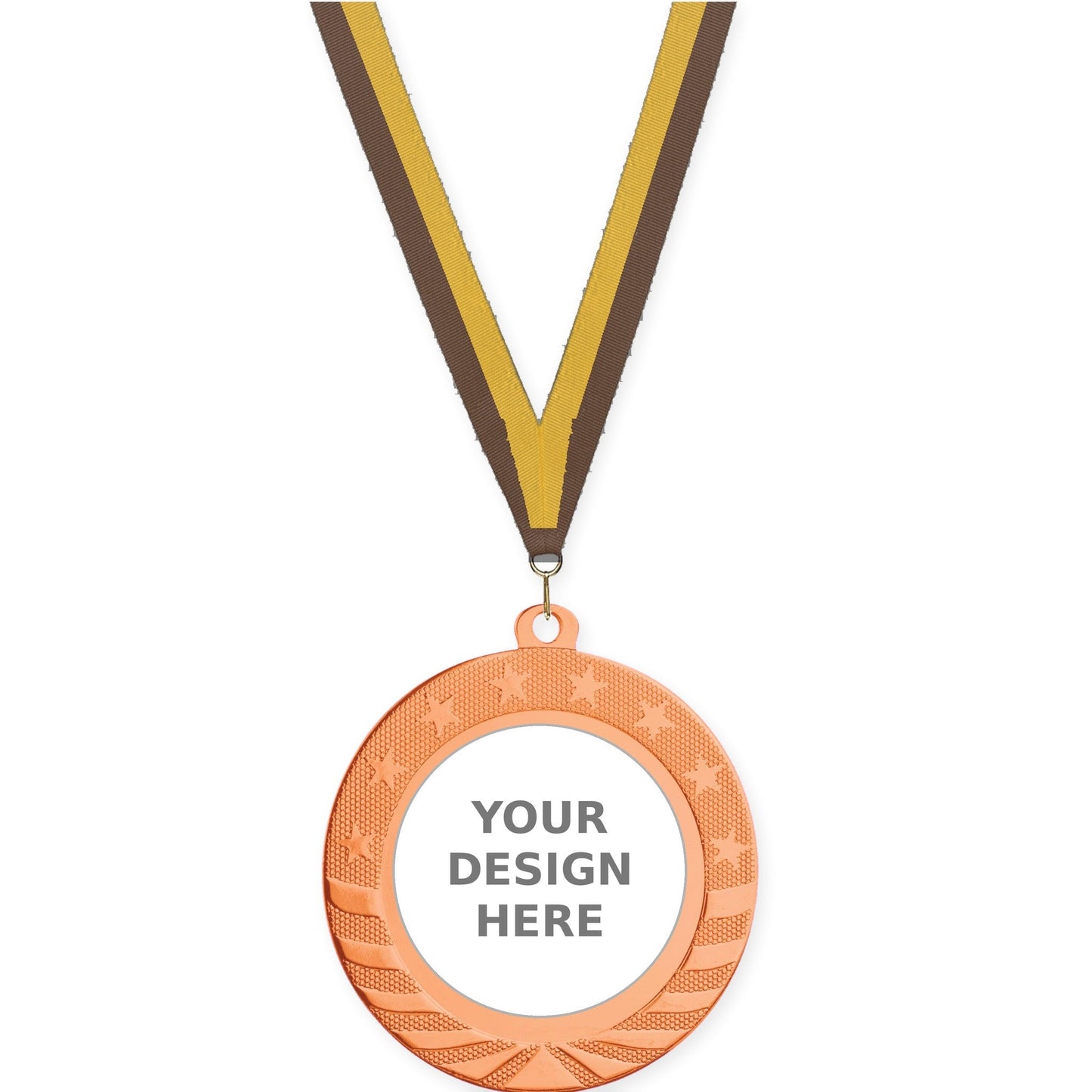 2 3/4 inch Starbrite insert medal in bright bronze with Brown Gold neck ribbon