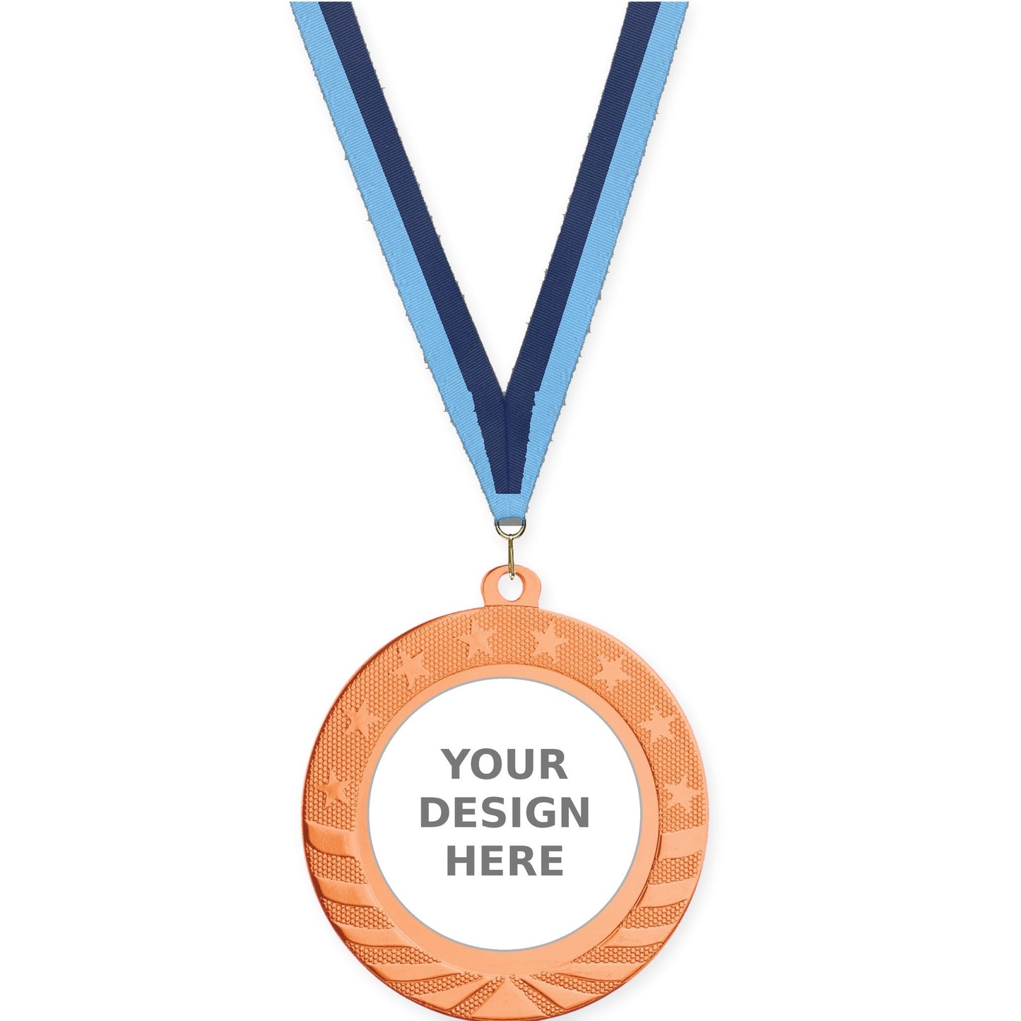 2 3/4 inch Starbrite insert medal in bright bronze with Light Blue Navy neck ribbon