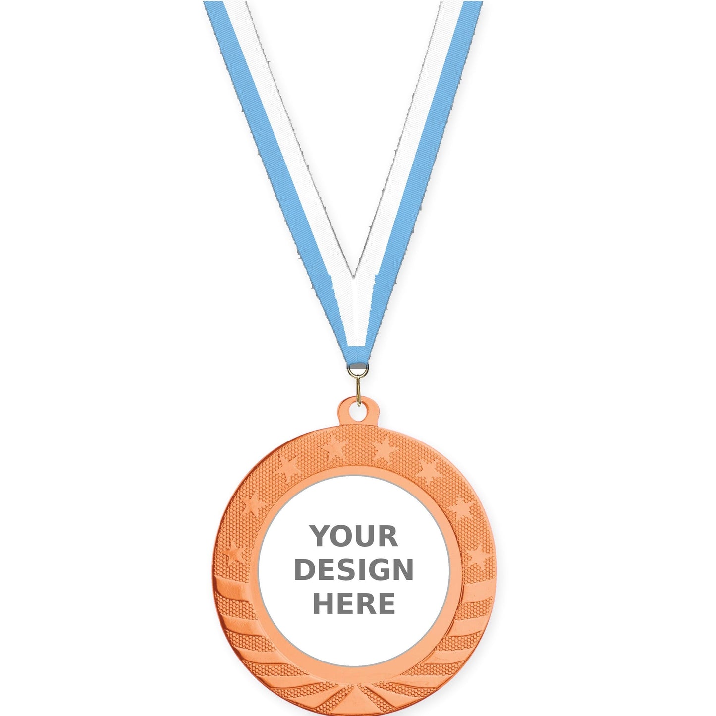 2 3/4 inch Starbrite insert medal in bright bronze with Light Blue White neck ribbon
