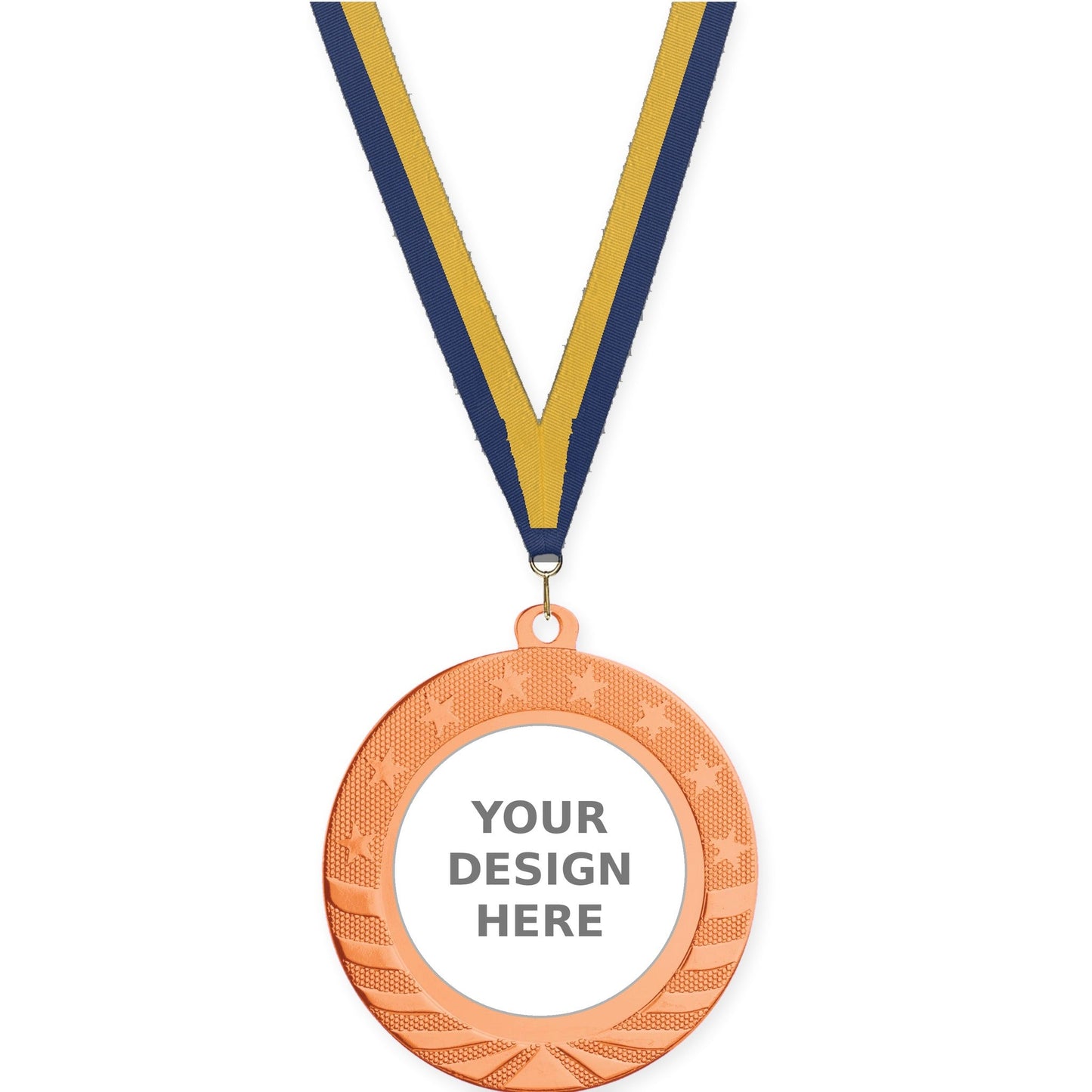 2 3/4 inch Starbrite insert medal in bright bronze with Navy Gold neck ribbon