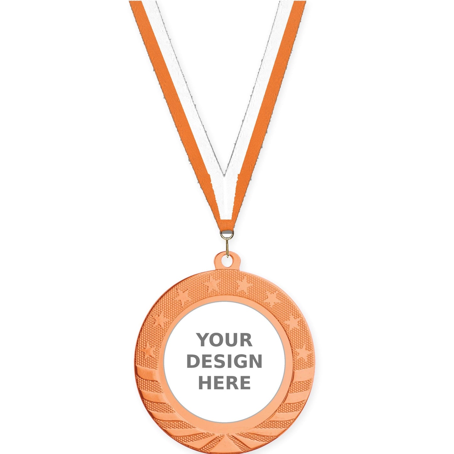 2 3/4 inch Starbrite insert medal in bright bronze with Orange White neck ribbon