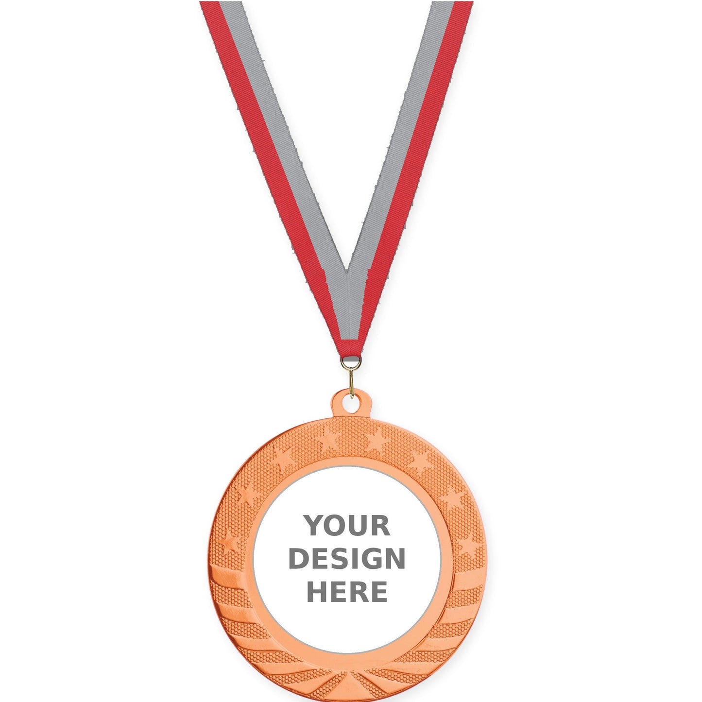 2 3/4 inch Starbrite insert medal in bright bronze with Red Gray neck ribbon