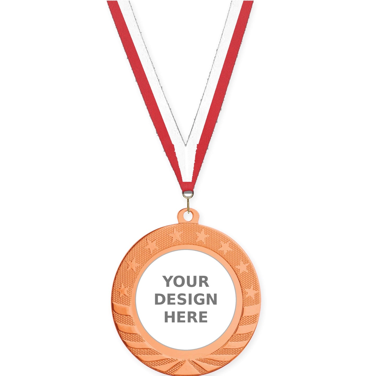 2 3/4 inch Starbrite insert medal in bright bronze with Red White neck ribbon
