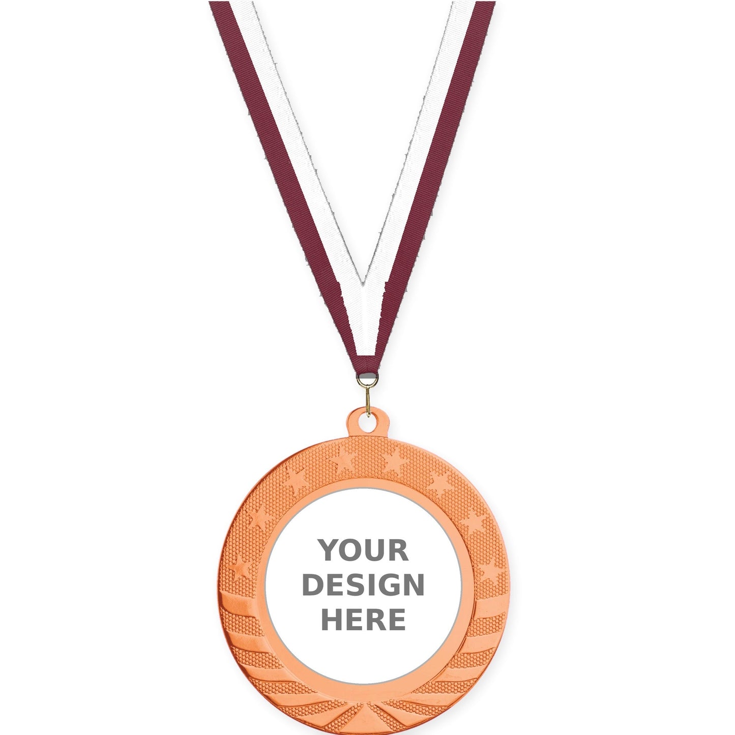 2 3/4 inch Starbrite insert medal in bright bronze with Maroon White neck ribbon