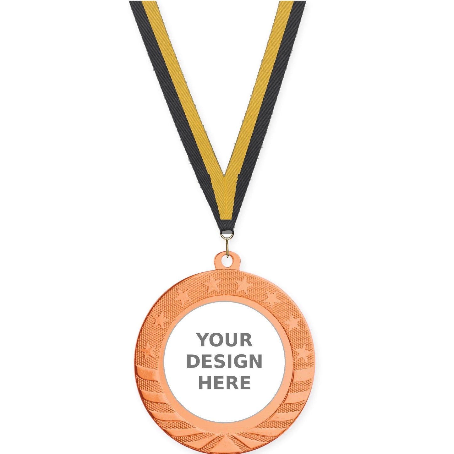 2 3/4 inch Starbrite insert medal in bright bronze with Black Gold neck ribbon