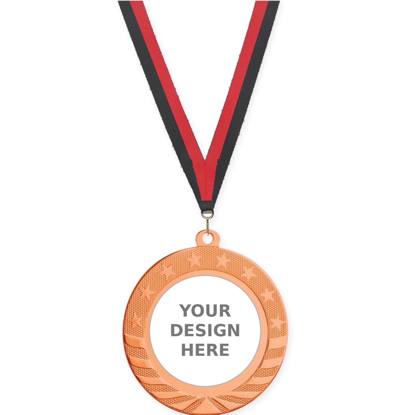 2 3/4 inch Starbrite insert medal in bright bronze with Black Red neck ribbon