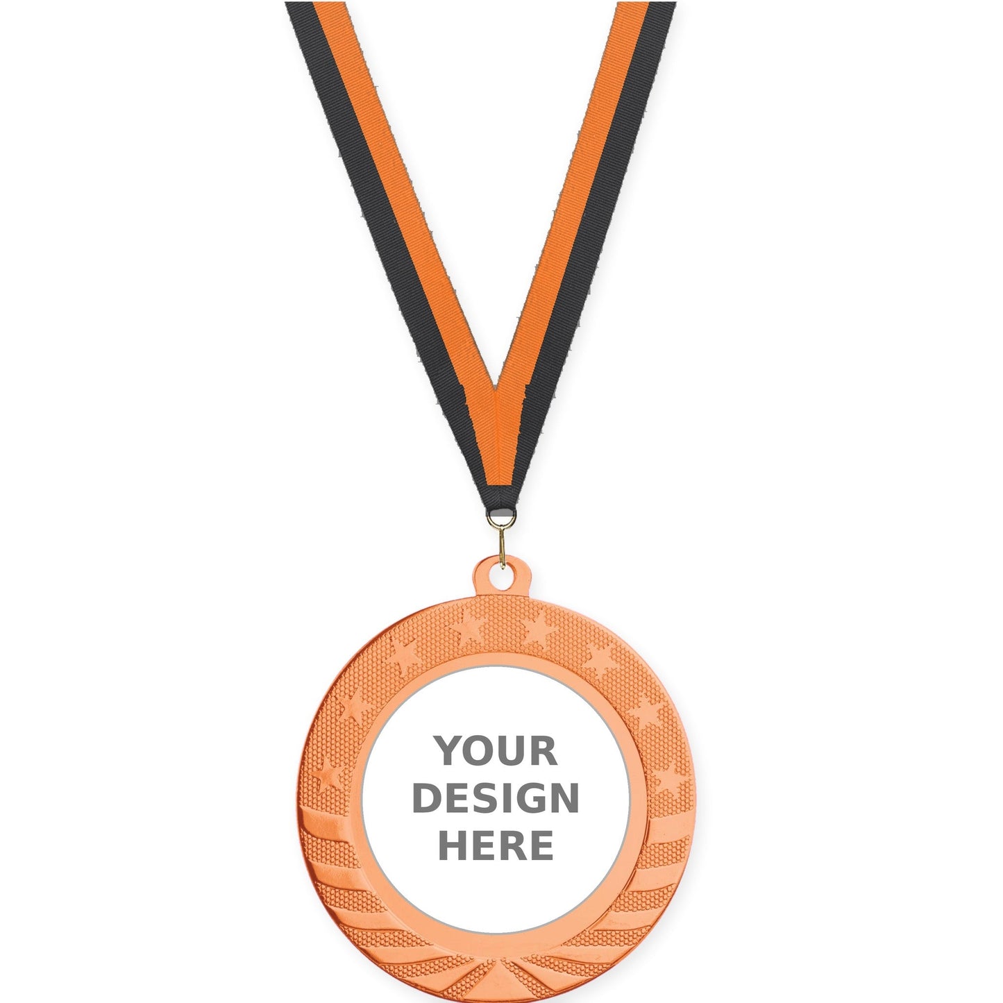 2 3/4 inch Starbrite insert medal in bright bronze with Black Orange neck ribbon