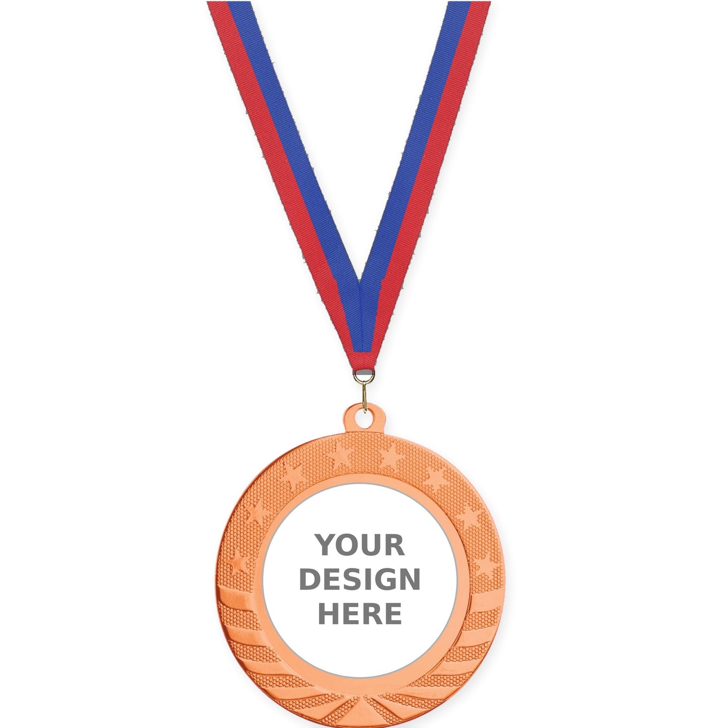 2 3/4 inch Starbrite insert medal in bright bronze with Blue Red neck ribbon
