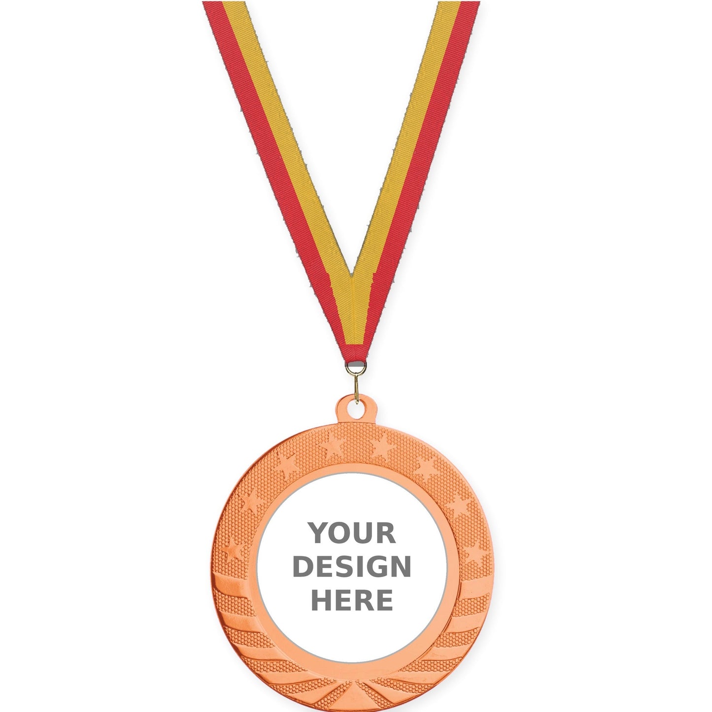 2 3/4 inch Starbrite insert medal in bright bronze with Red Gold neck ribbon