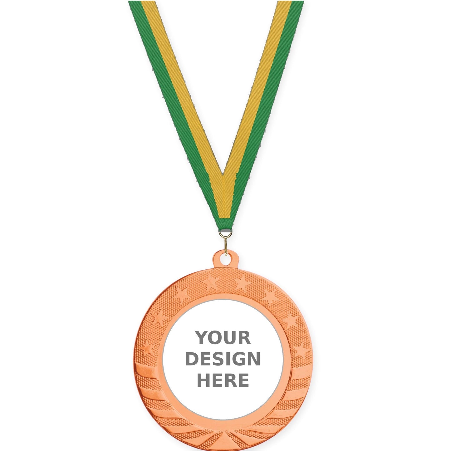 2 3/4 inch Starbrite insert medal in bright bronze with Green Gold neck ribbon