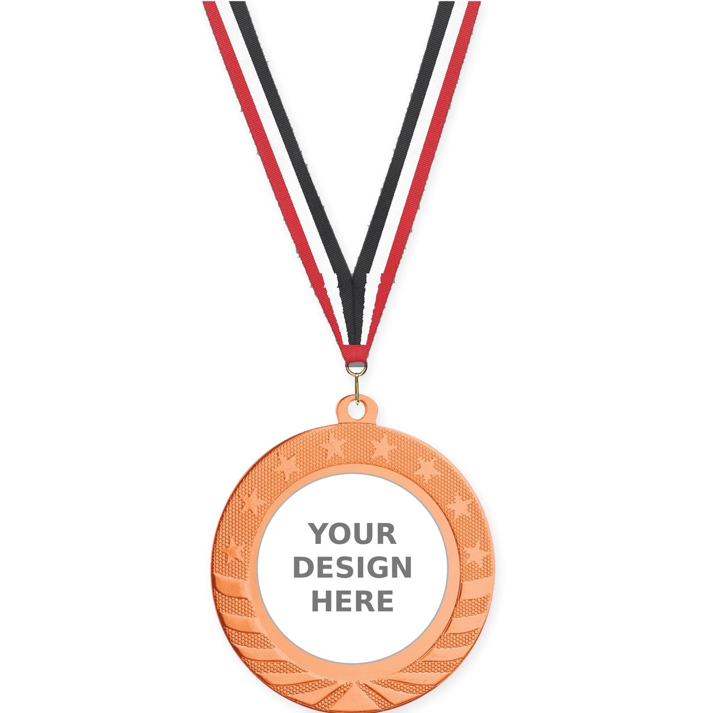 2 3/4 inch Starbrite insert medal in bright bronze with Red White Black neck ribbon