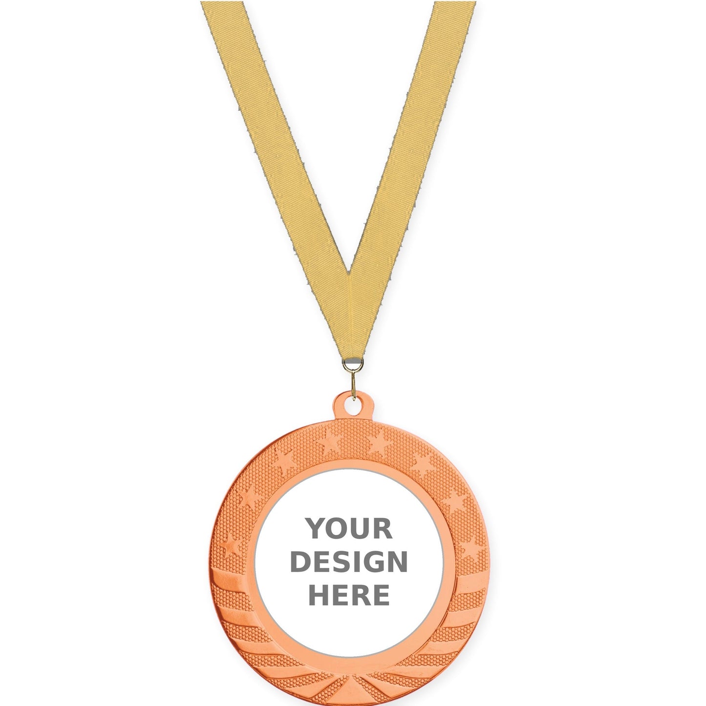 2 3/4 inch Starbrite insert medal in bright bronze with Gold Metallic neck ribbon