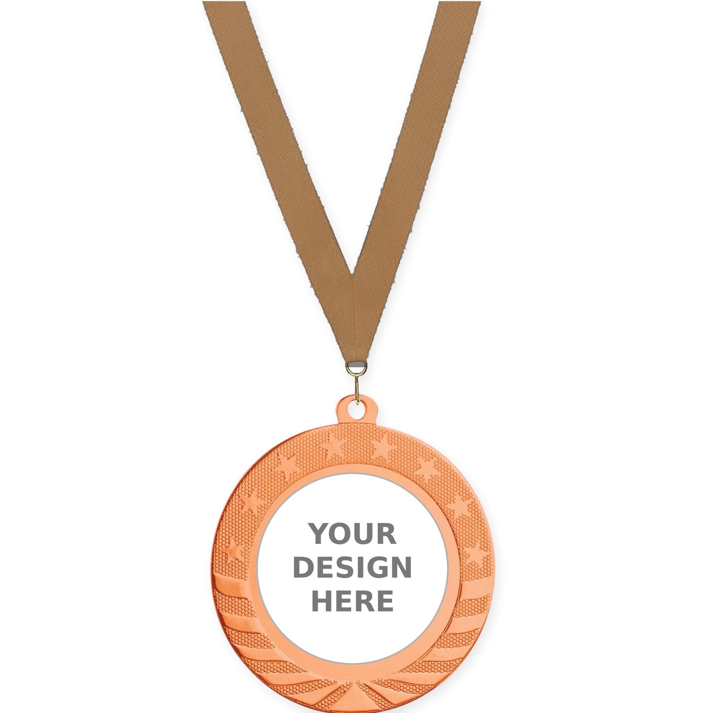 2 3/4 inch Starbrite insert medal in bright bronze with Bronze Metallic neck ribbon