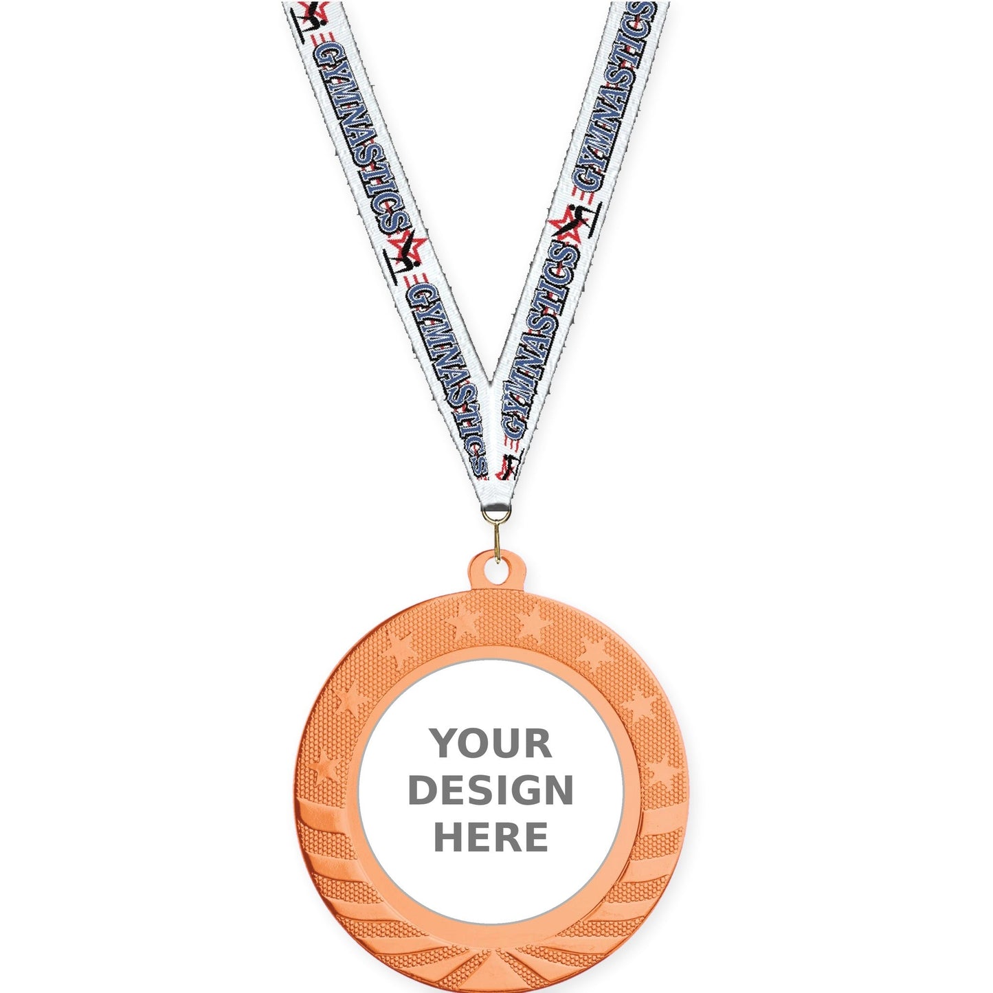 2 3/4 inch Starbrite insert medal in bright bronze with Gymnastics neck ribbon