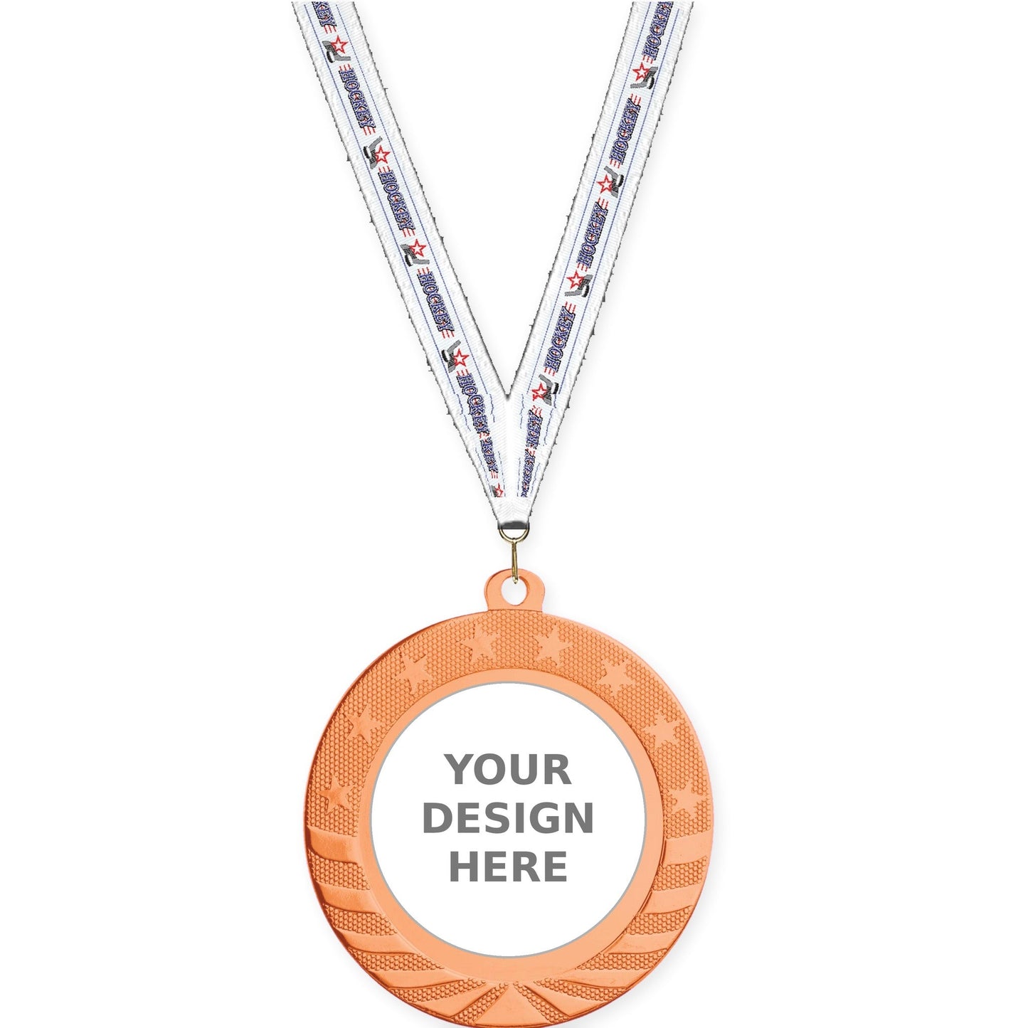 2 3/4 inch Starbrite insert medal in bright bronze with Hockey neck ribbon