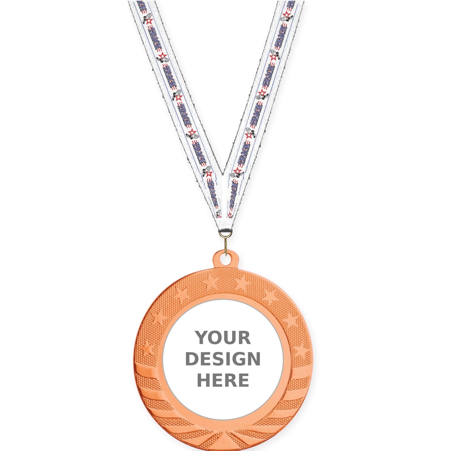 2 3/4 inch Starbrite insert medal in bright bronze with Track neck ribbon
