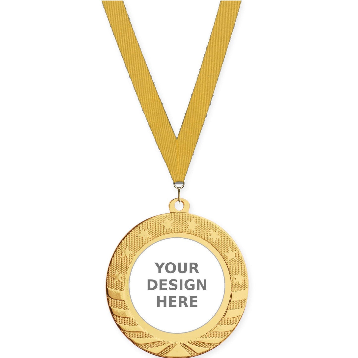 2 3/4 inch Starbrite insert medal in bright gold with Gold neck ribbon