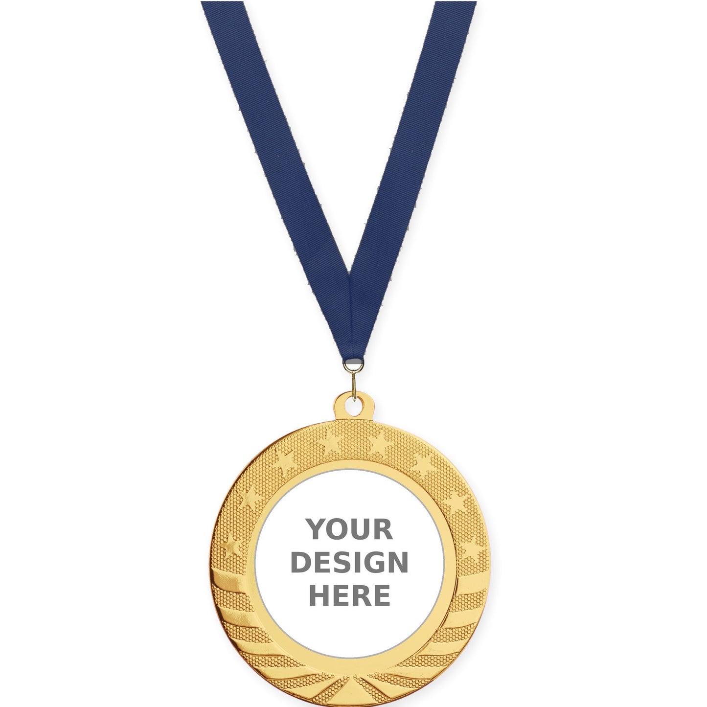 2 3/4 inch Starbrite insert medal in bright gold with Navy neck ribbon