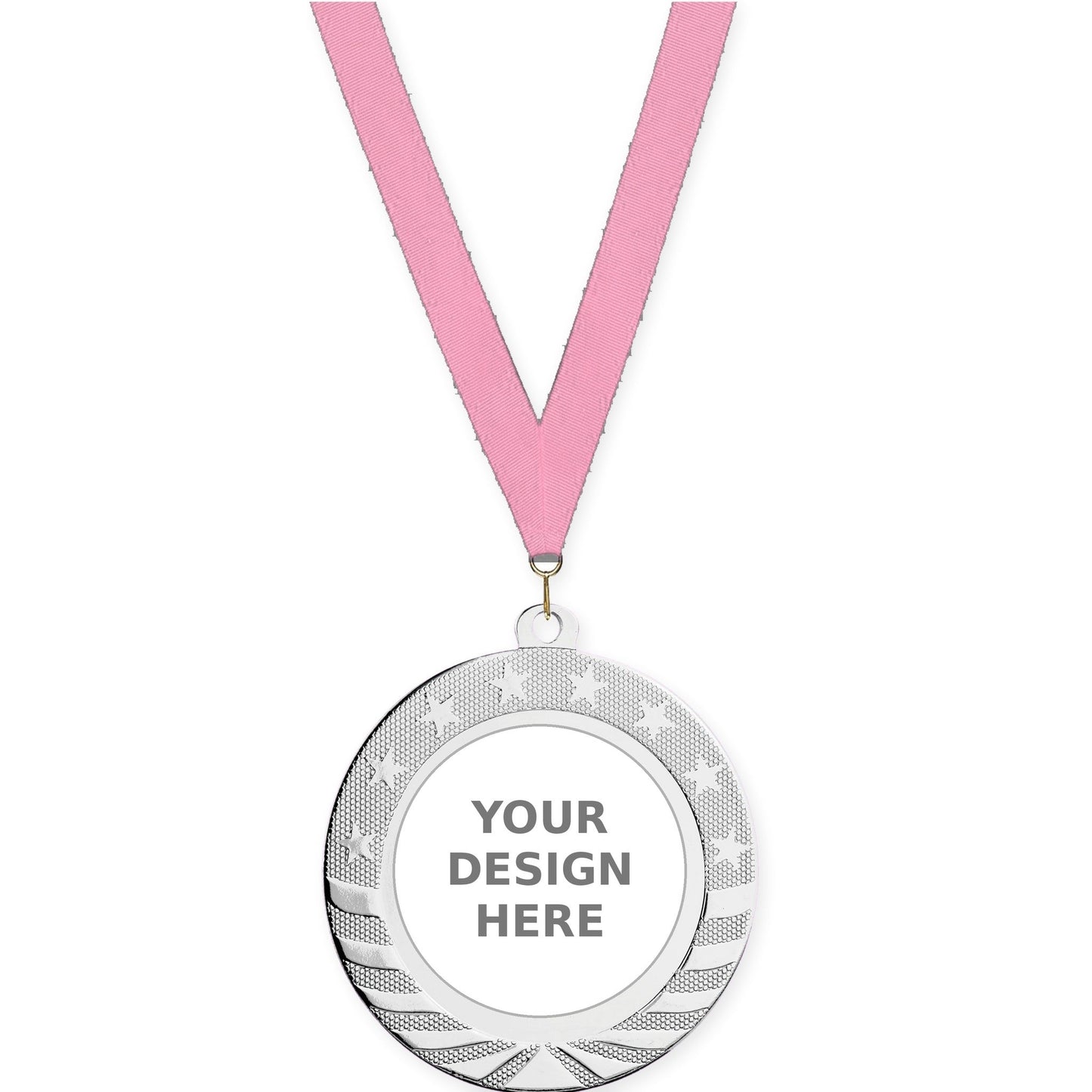2 3/4 inch Starbrite insert medal in bright silver with Pink neck ribbon