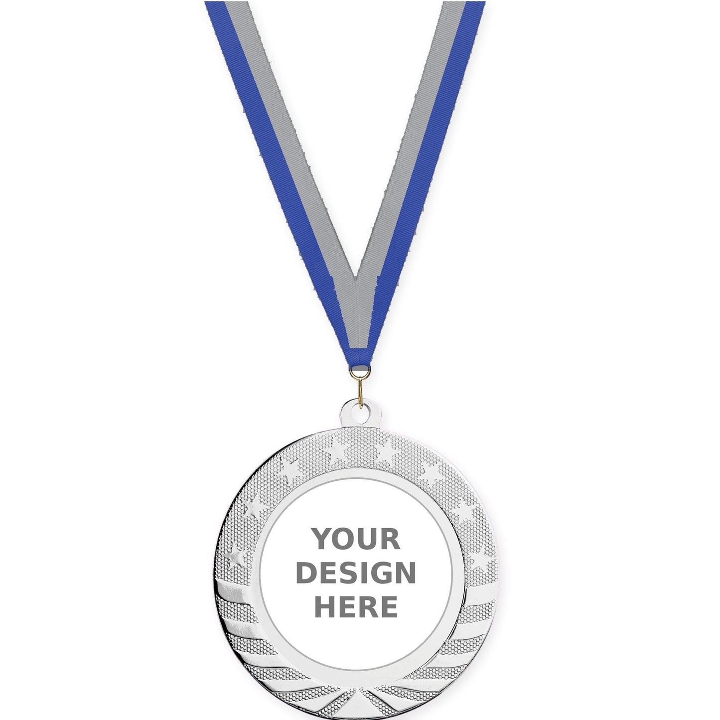 2 3/4 inch Starbrite insert medal in bright silver with Blue Gray neck ribbon
