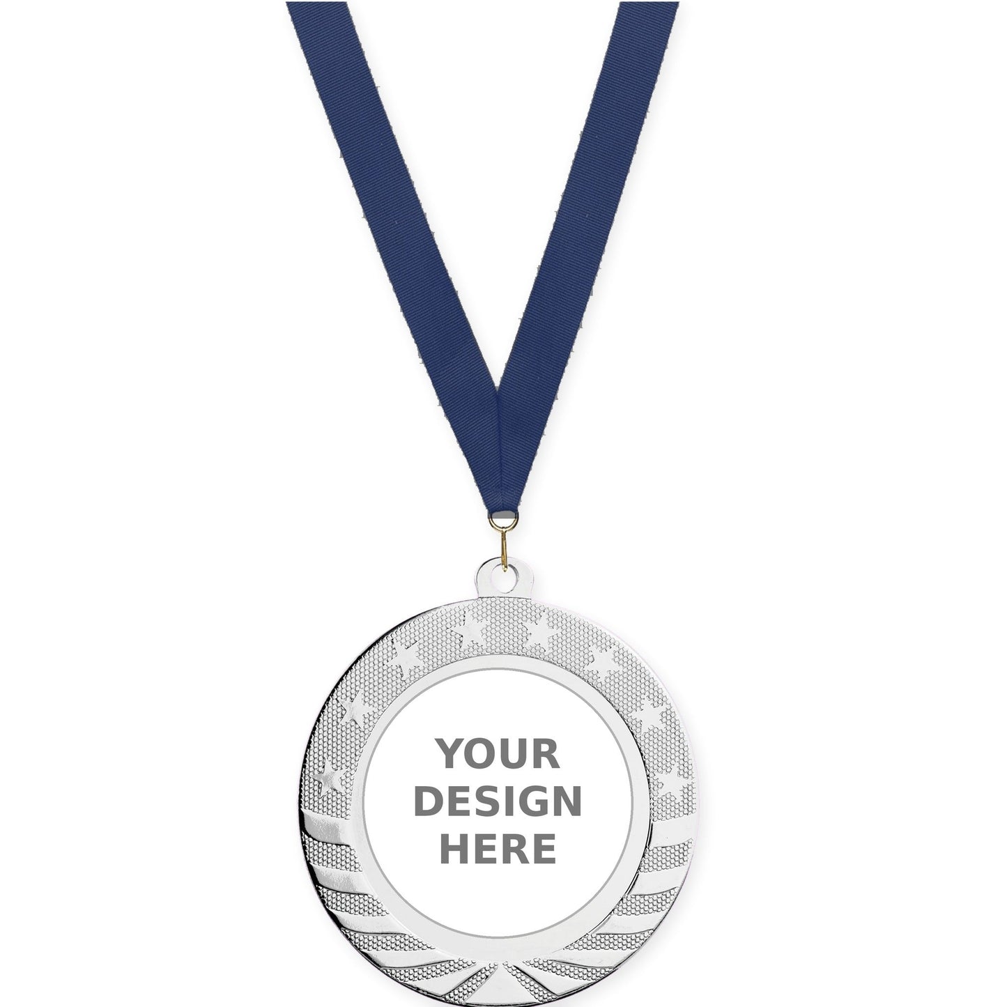 2 3/4 inch Starbrite insert medal in bright silver with Navy neck ribbon