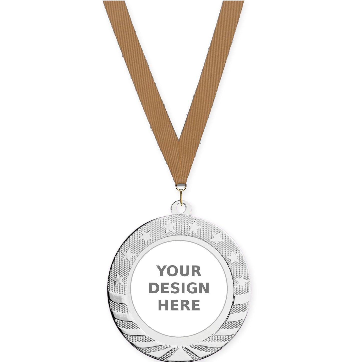 2 3/4 inch Starbrite insert medal in bright silver with Bronze Metallic neck ribbon