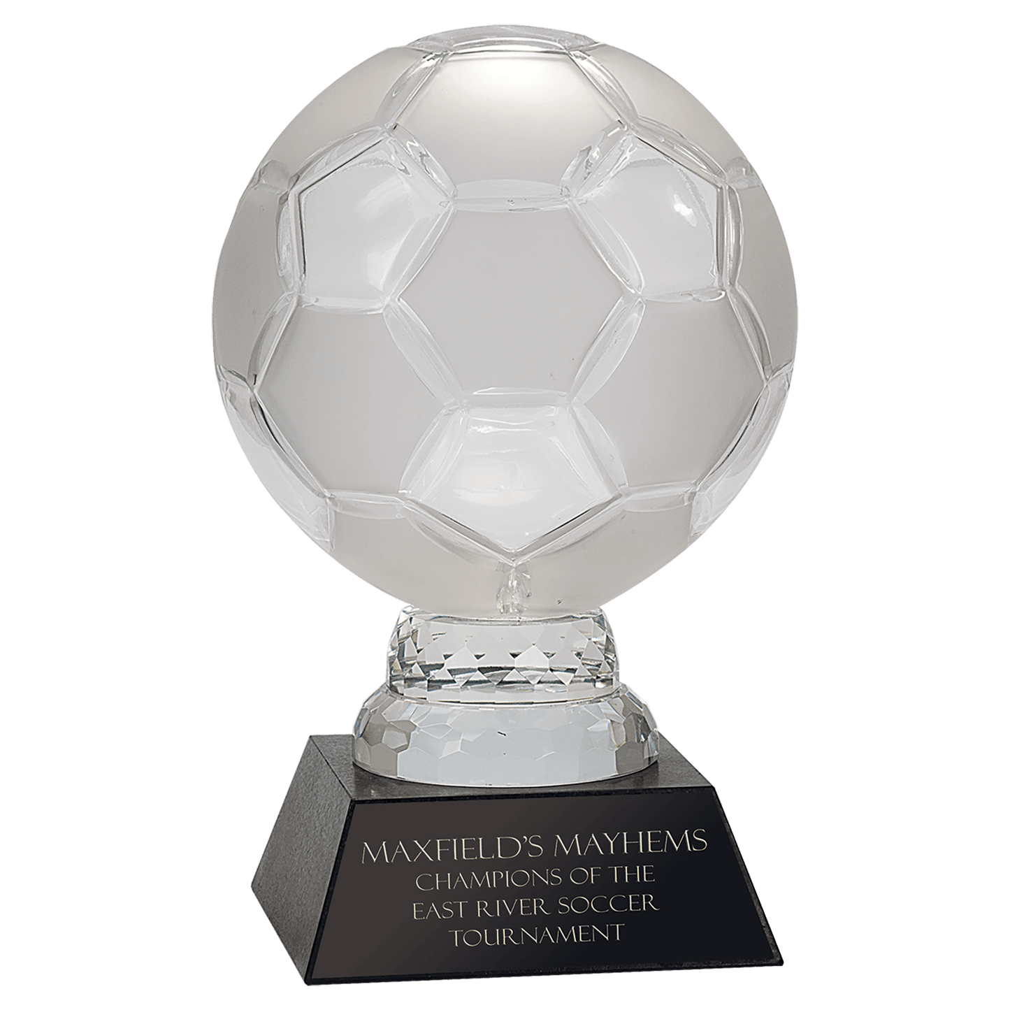 12" Glass Soccer Ball with Black Marble Base