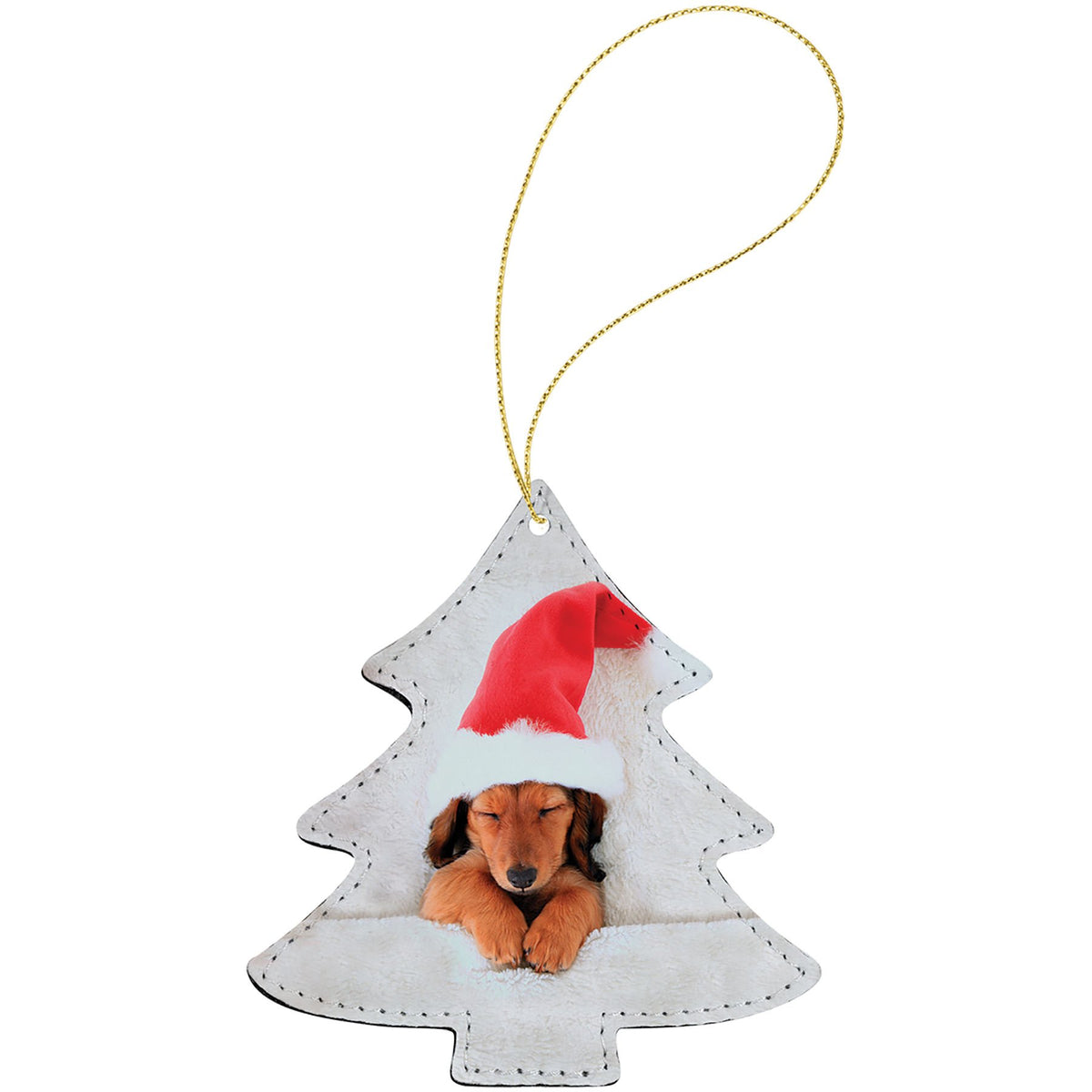 Christmas Tree (4" x 4 1/4") soft fabric photo ornament with gold hanger