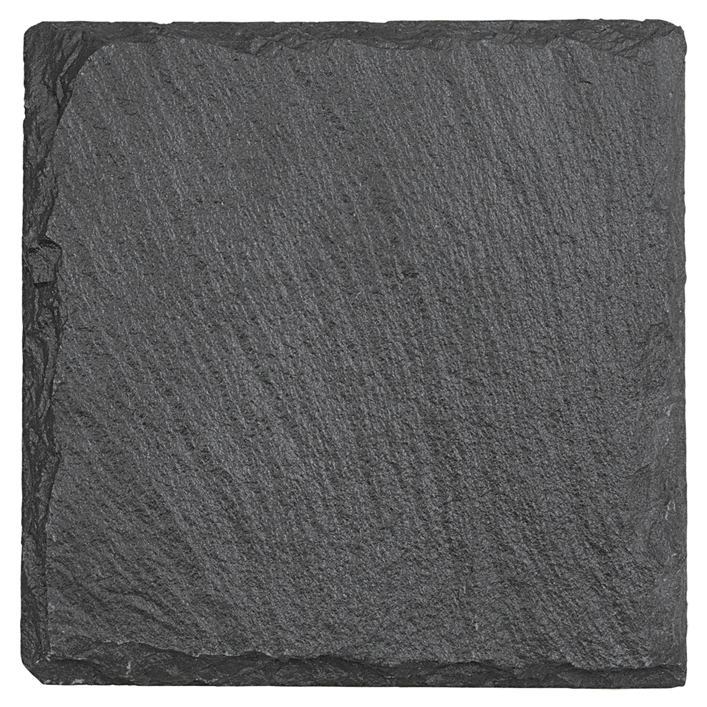 Square piece of dark gray slate stone on a white background