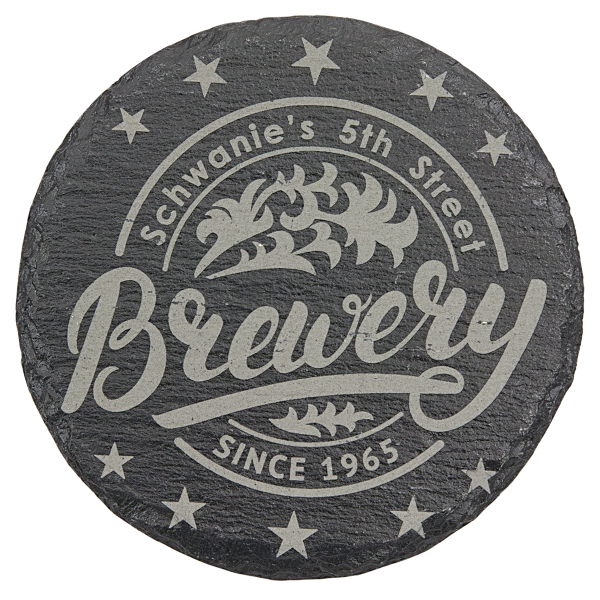 Personalized 4 inch round natural slate coaster