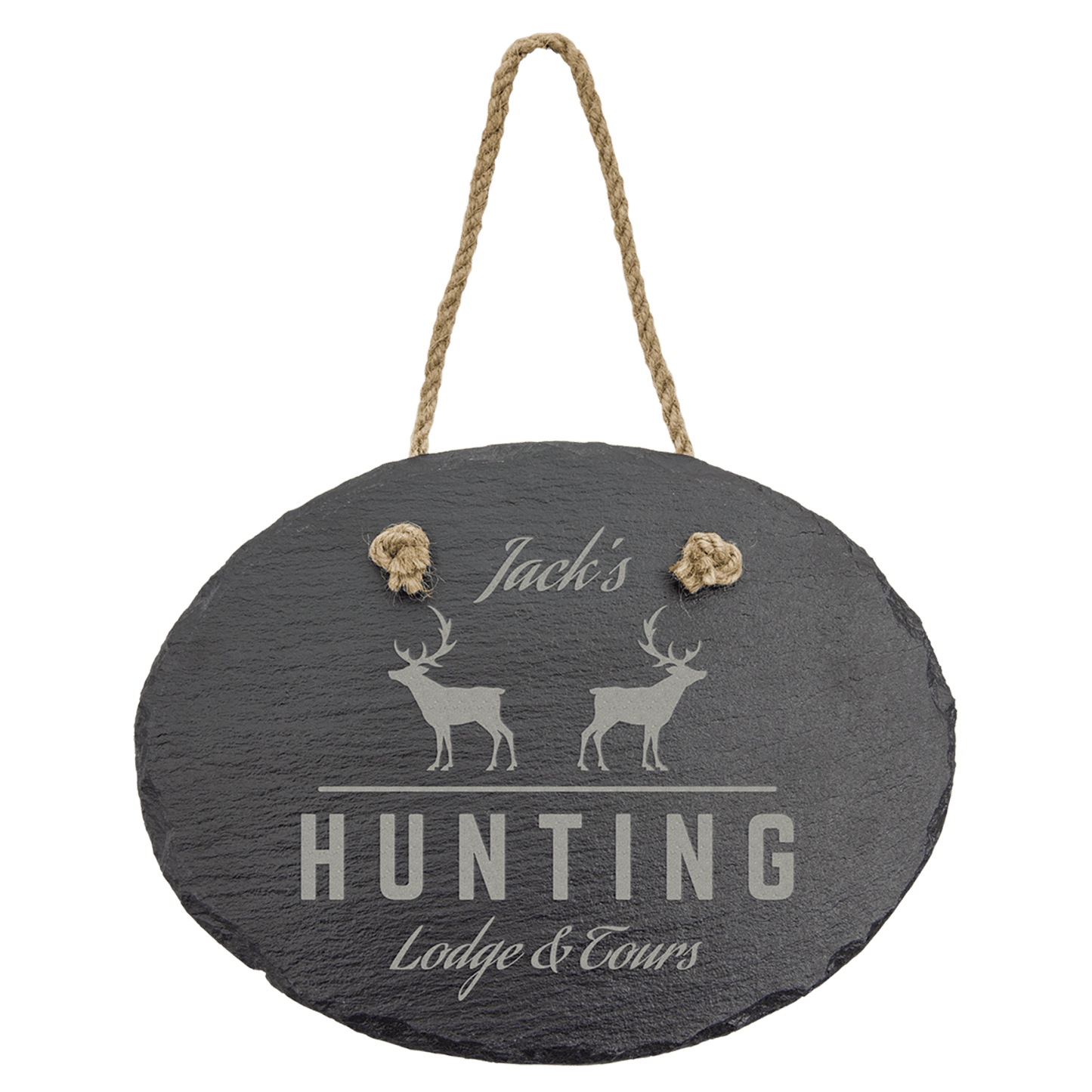 Personalized oval slate wall decor with hanging string, custom engraved – small 7¾ x 6 inch