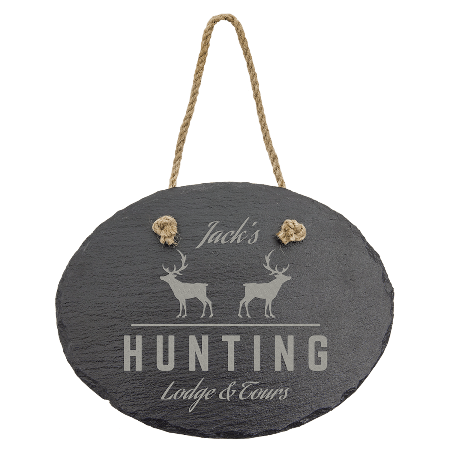Personalized oval slate wall decor with hanging string, custom engraved – small 7¾ x 6 inch
