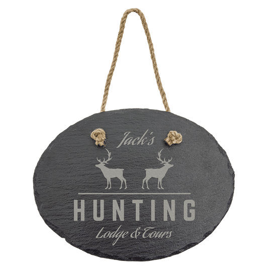 Personalized oval slate wall decor with hanging string, custom engraved – small 7¾ x 6 inch