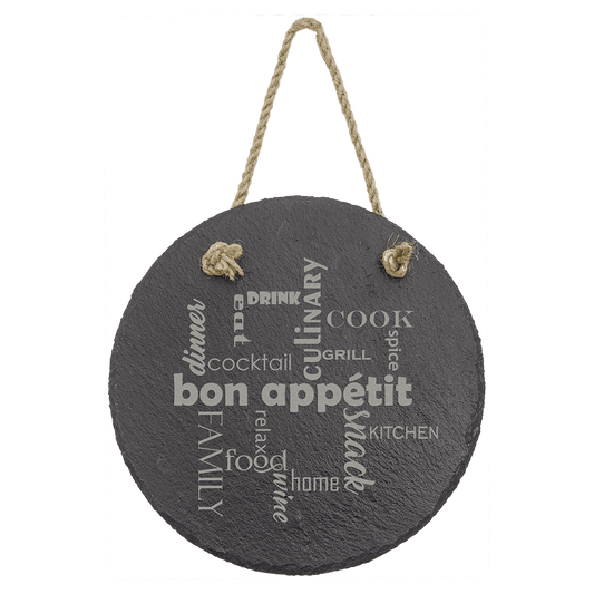 Personalized round slate wall decor with hanging string, custom engraved – small 7 inch