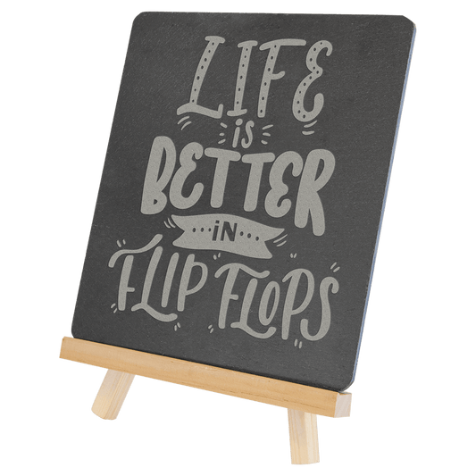 Personalized slate decor on wood easel stand, custom engraved – small 6¾ x 7¾ inch