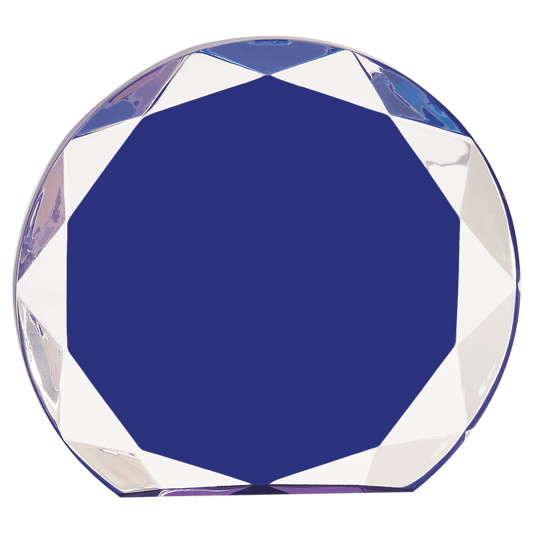 Blue Sunburst Acrylic award, 5 1/2", self-standing acrylic with clear engraving area
