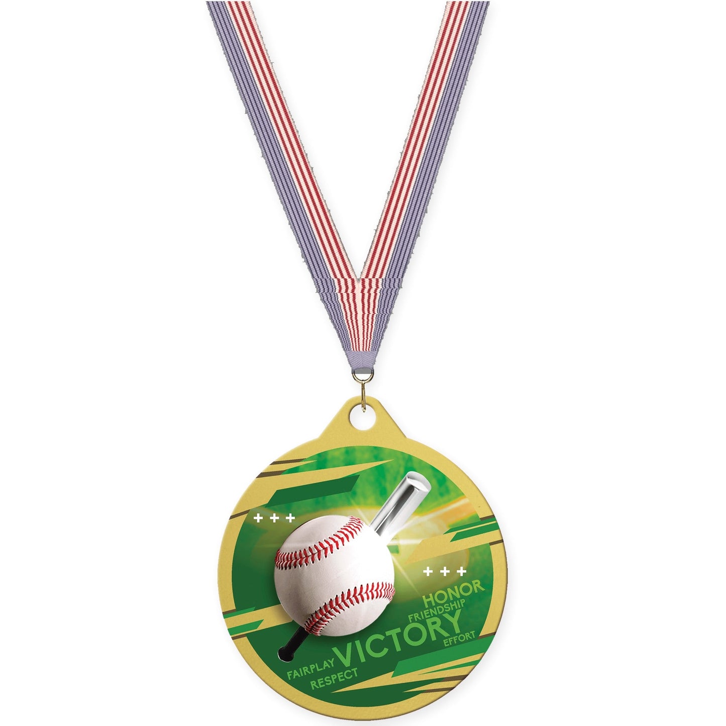 2 inch baseball Inspire medal in gold with USA Flag neck ribbon
