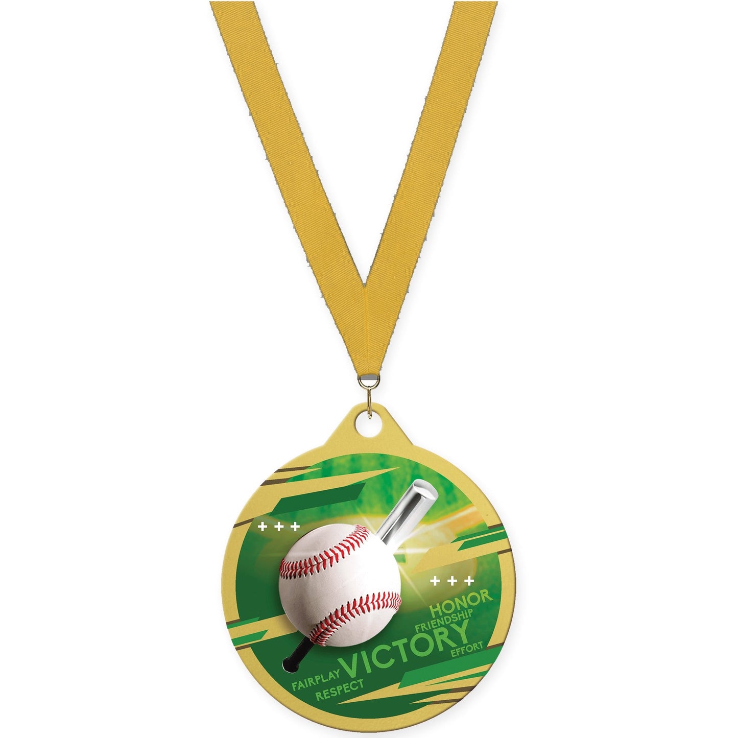 2 inch baseball Inspire medal in gold with Gold neck ribbon