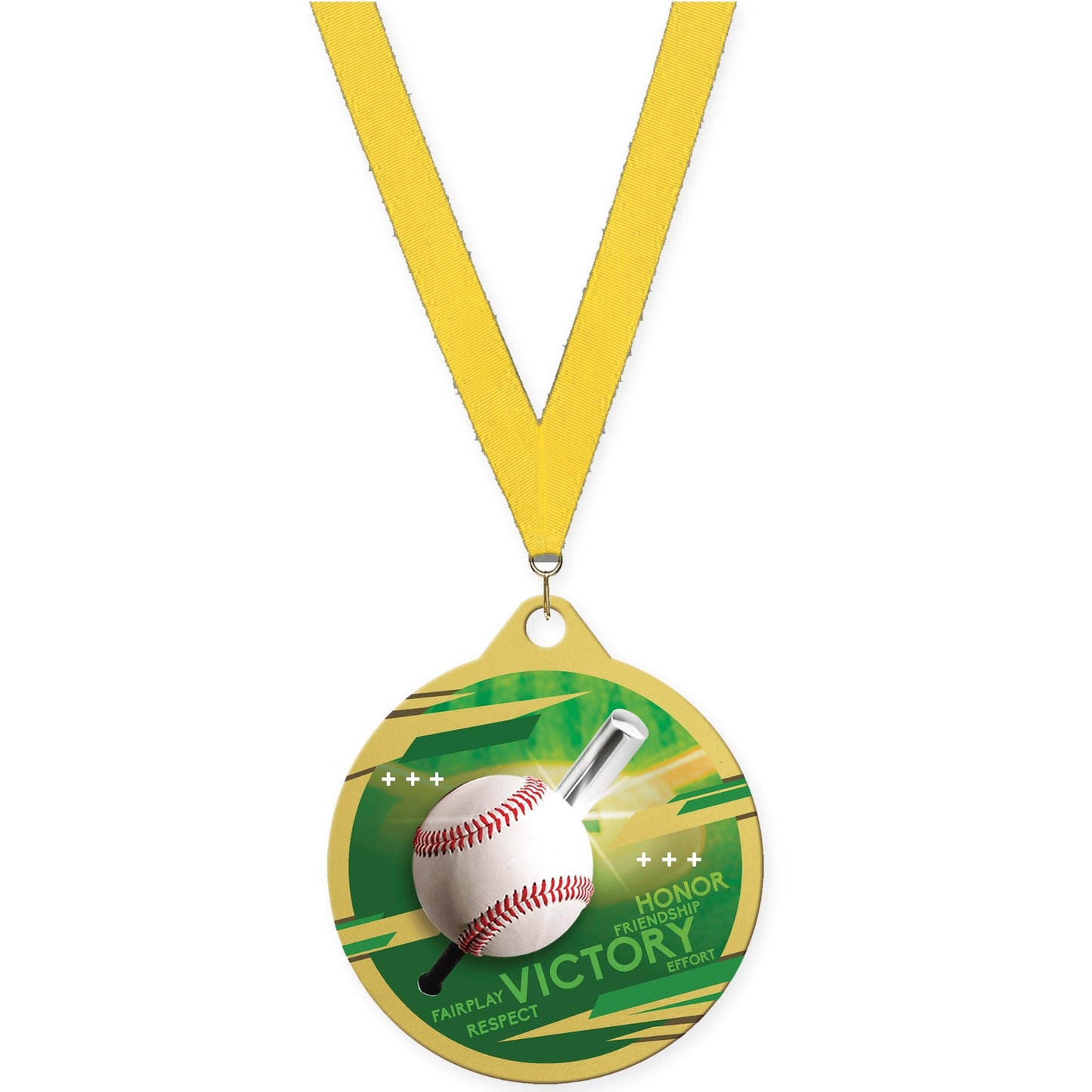 2 inch baseball Inspire medal in gold with Yellow neck ribbon