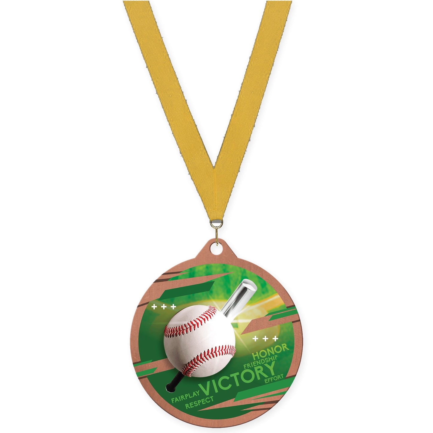 2 3/4 inch baseball Inspire medal in bronze with Gold neck ribbon