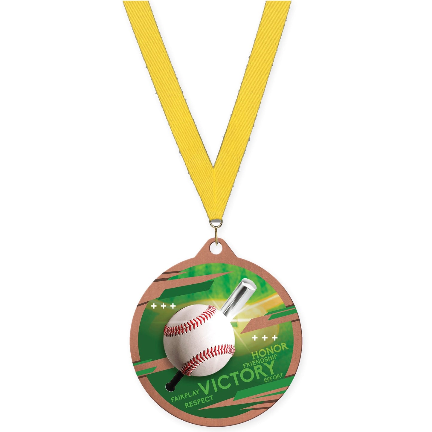 2 3/4 inch baseball Inspire medal in bronze with Yellow neck ribbon