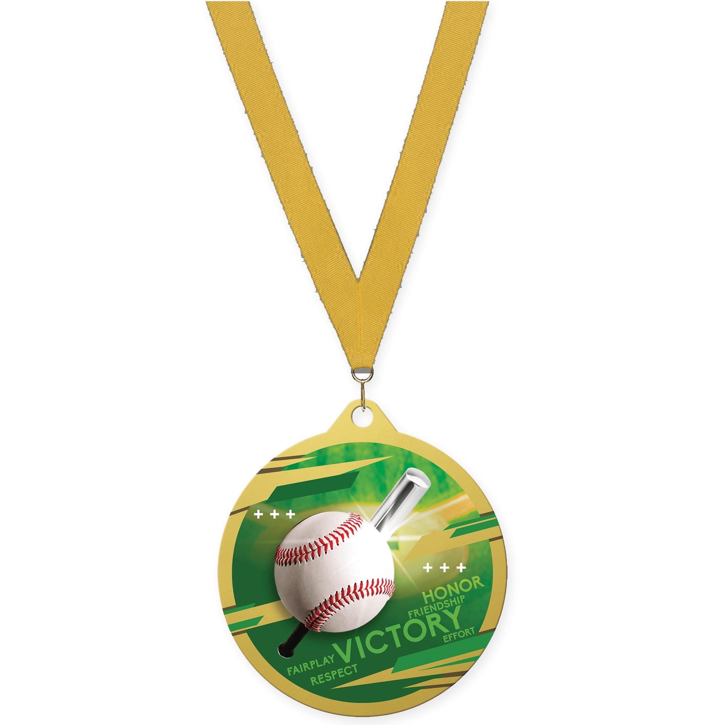 2 3/4 inch baseball Inspire medal in gold with Gold neck ribbon
